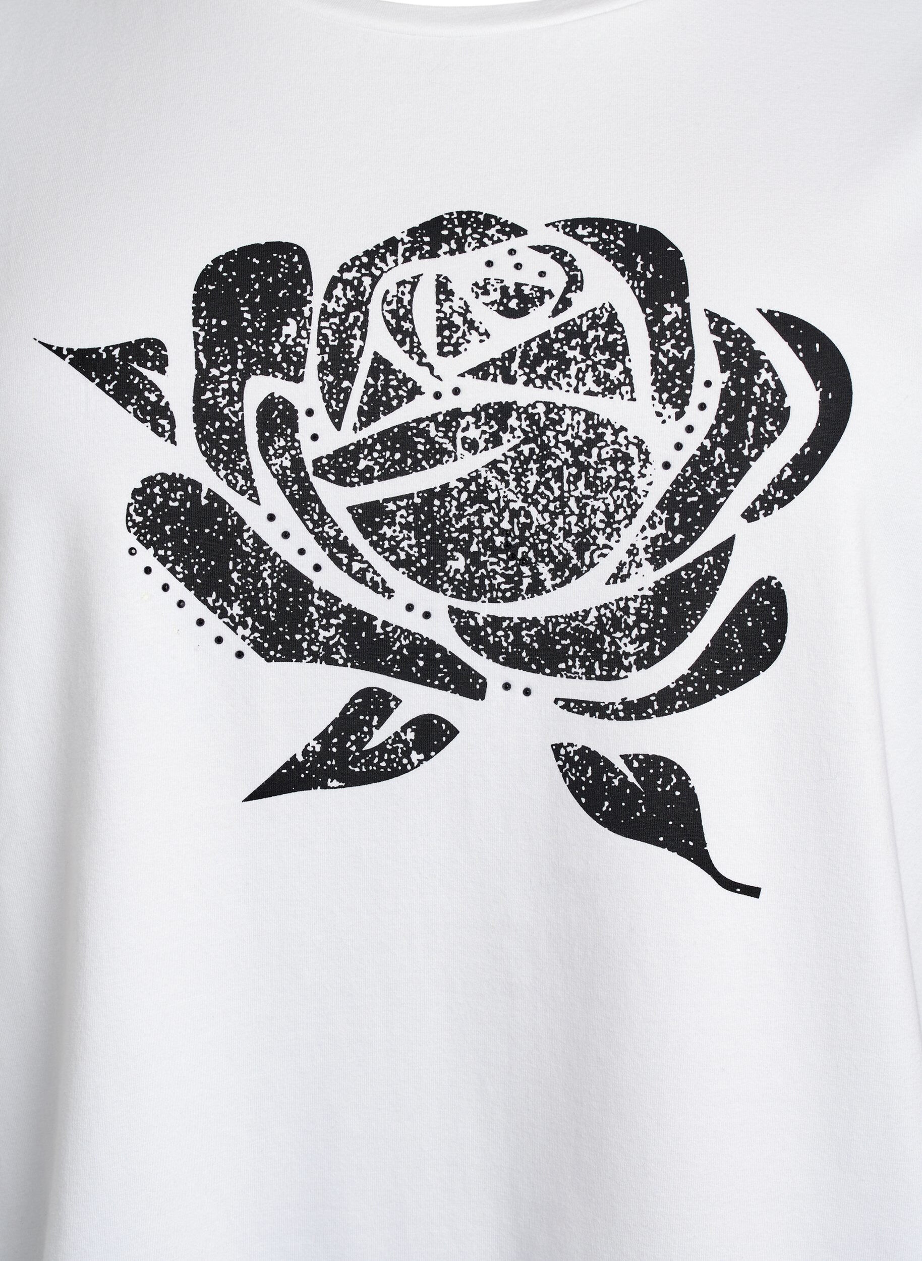 Zizzifashion T-shirt in organic cotton with floral print, B. White w. Rose, Packshot image number 2