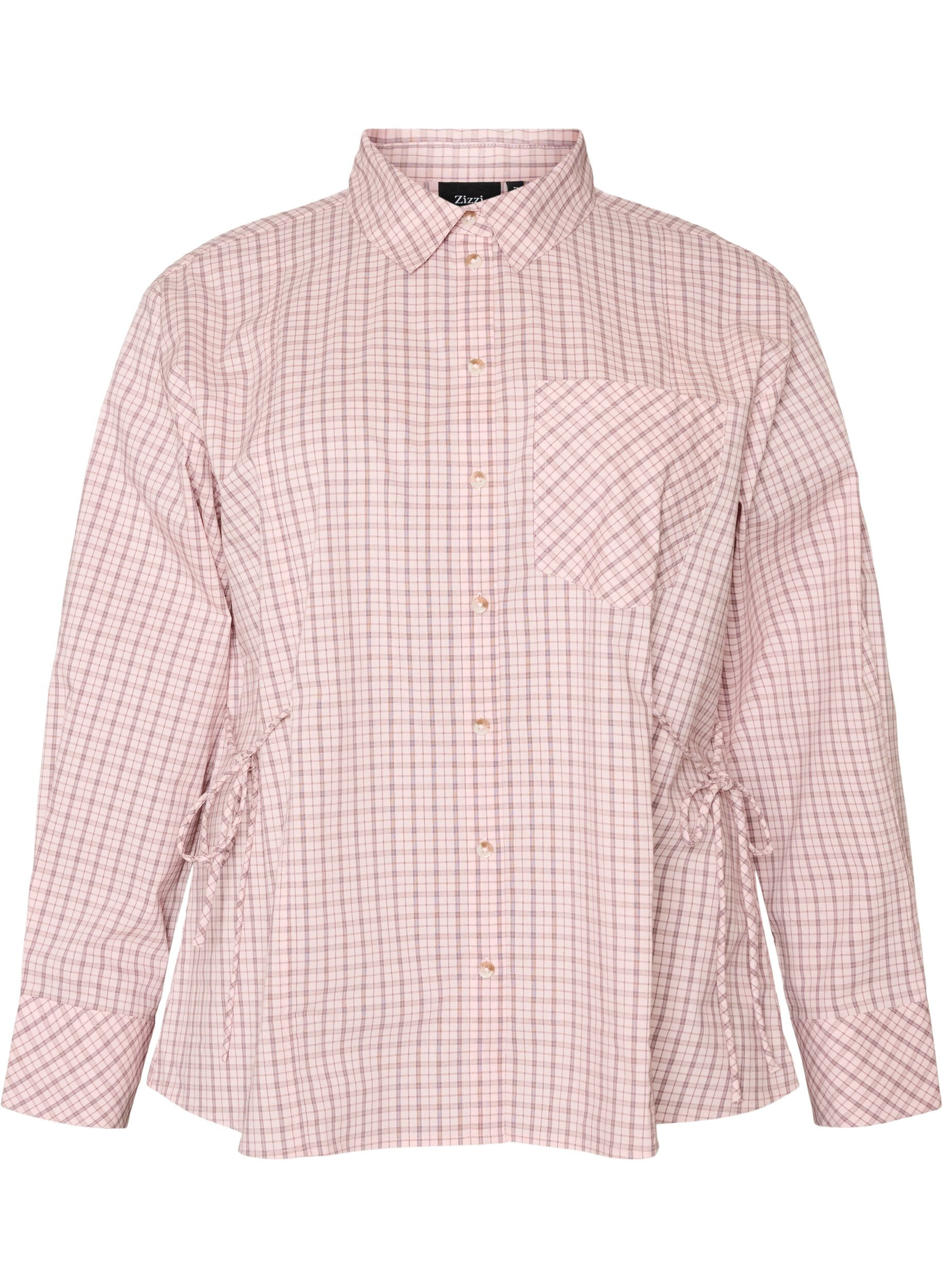 ZizzifashionLoose checked shirt with a tie-belt, Rose, Packshot image number 0