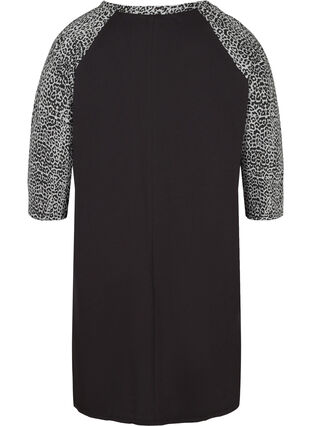 Cotton night dress with 3/4 length sleeves, Black w. Leo, Packshot image number 1