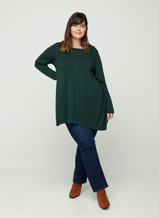 Knitted A-line blouse, Darkest Spruce, Model image number 2