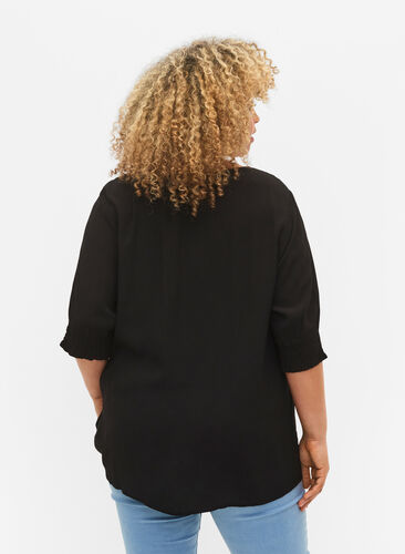 Viscose blouse with buttons, Black, Model image number 1