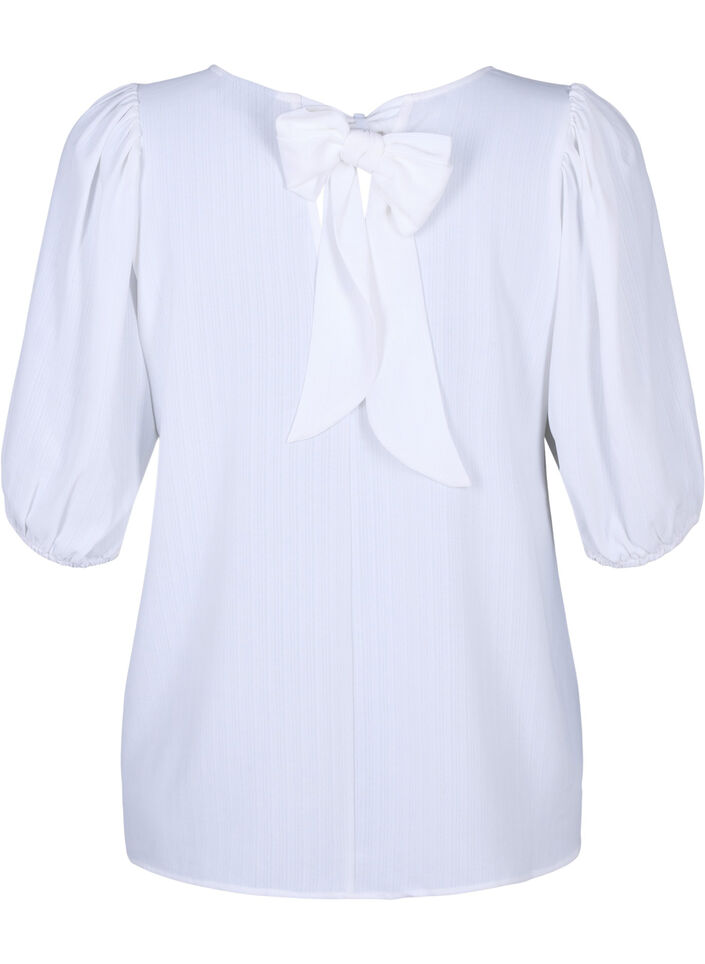 Short-sleeved blouse with a bow at the back, Bright White, Packshot image number 1
