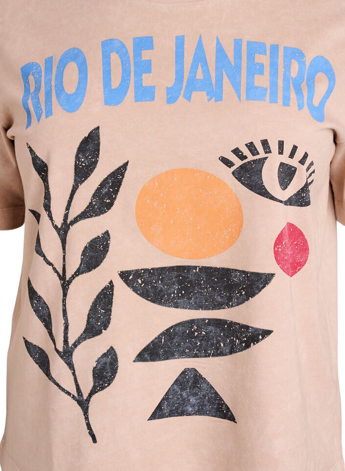 Cotton T-shirt with front print, Beige, Packshot image number 2