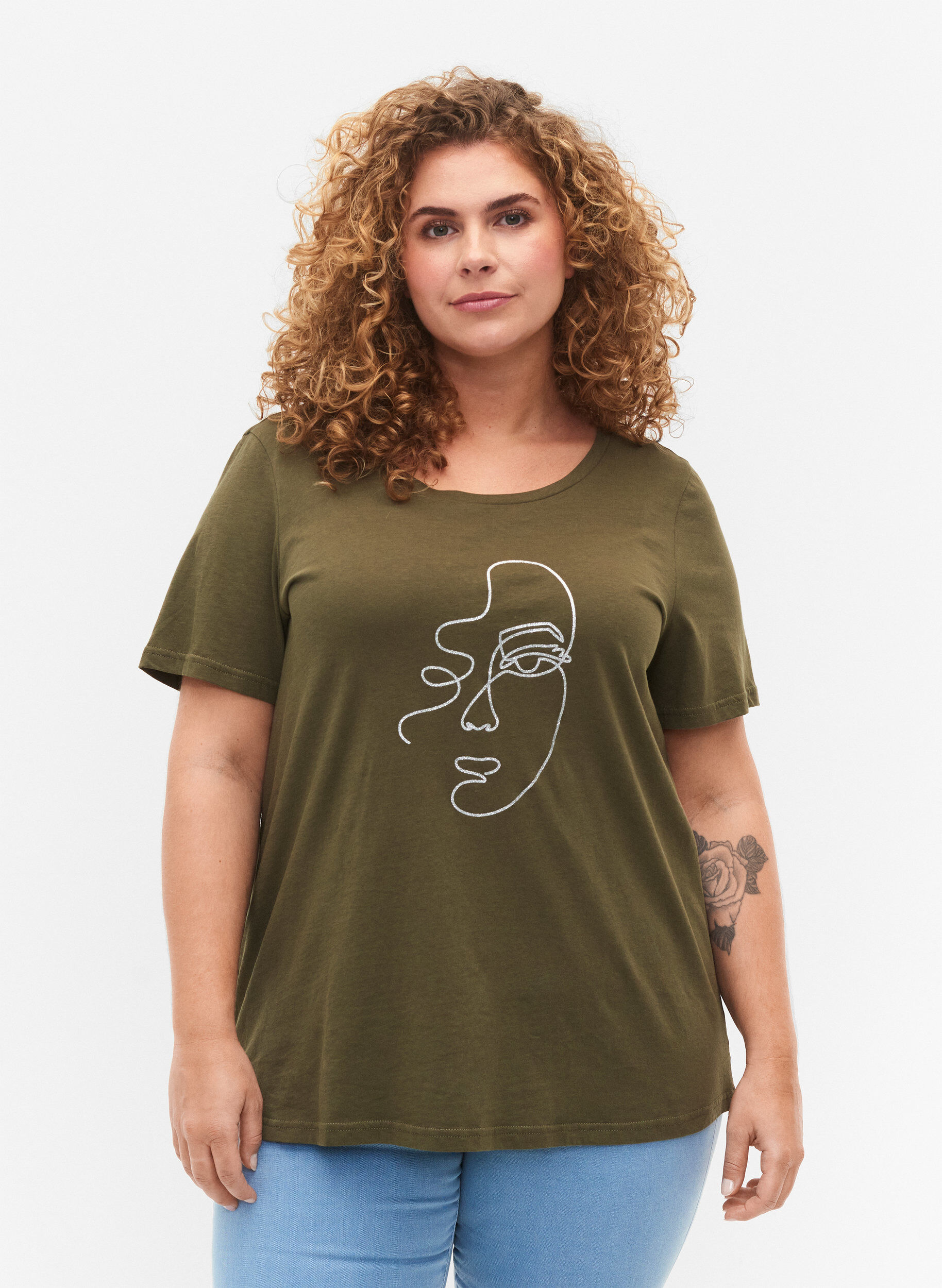 Zizzifashion T-shirt with mica print in cotton, Ivy G. Shimmer Face, Model image number 0