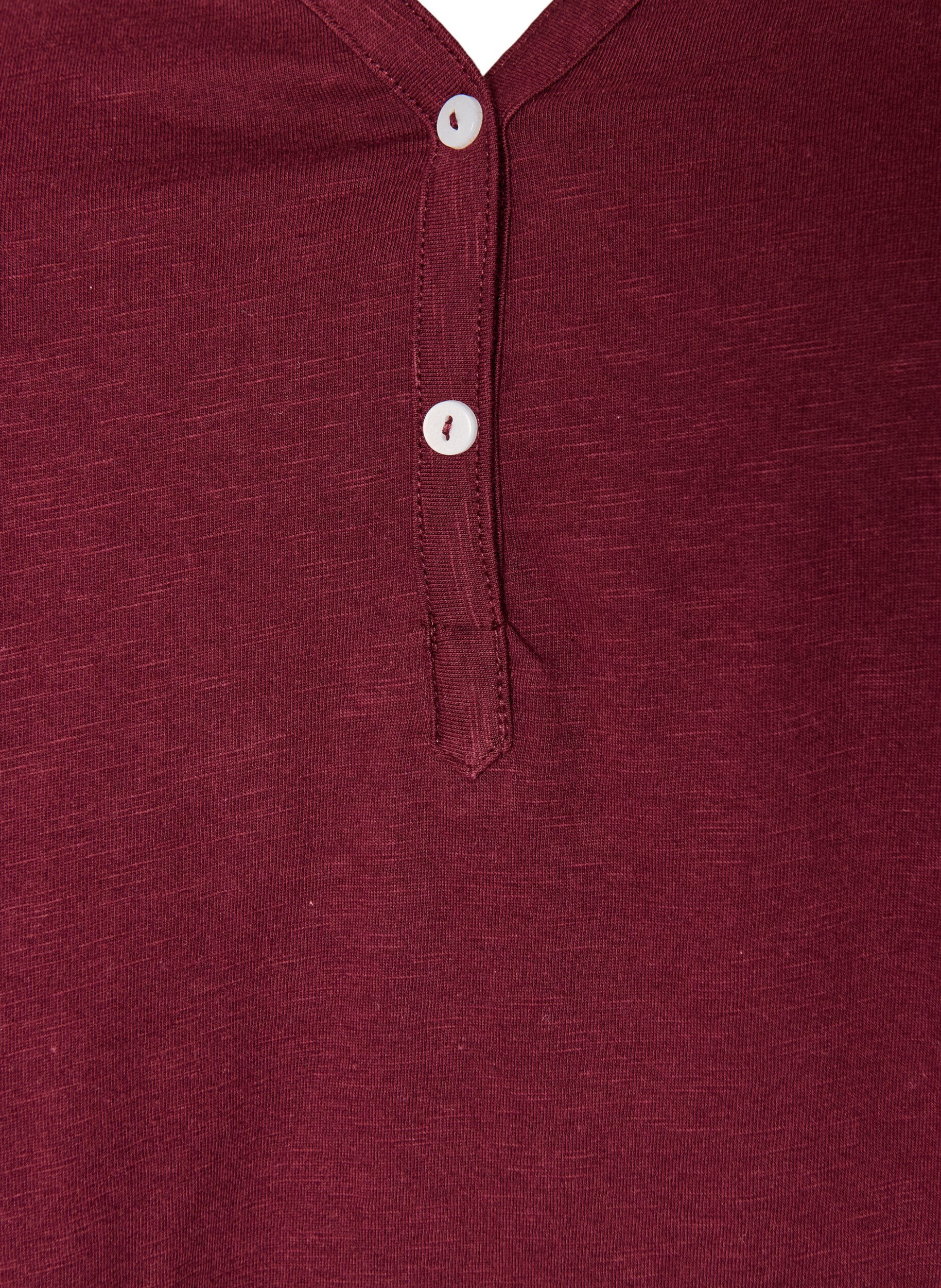 ZizzifashionLong-sleeved t-shirt with V-neck and buttons, Red, Packshot image number 2
