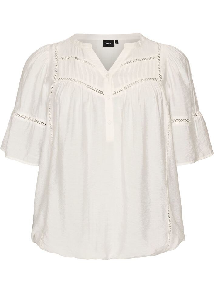 Viscose blouse with pintucks and balloon effect, Vanilla, Packshot image number 0