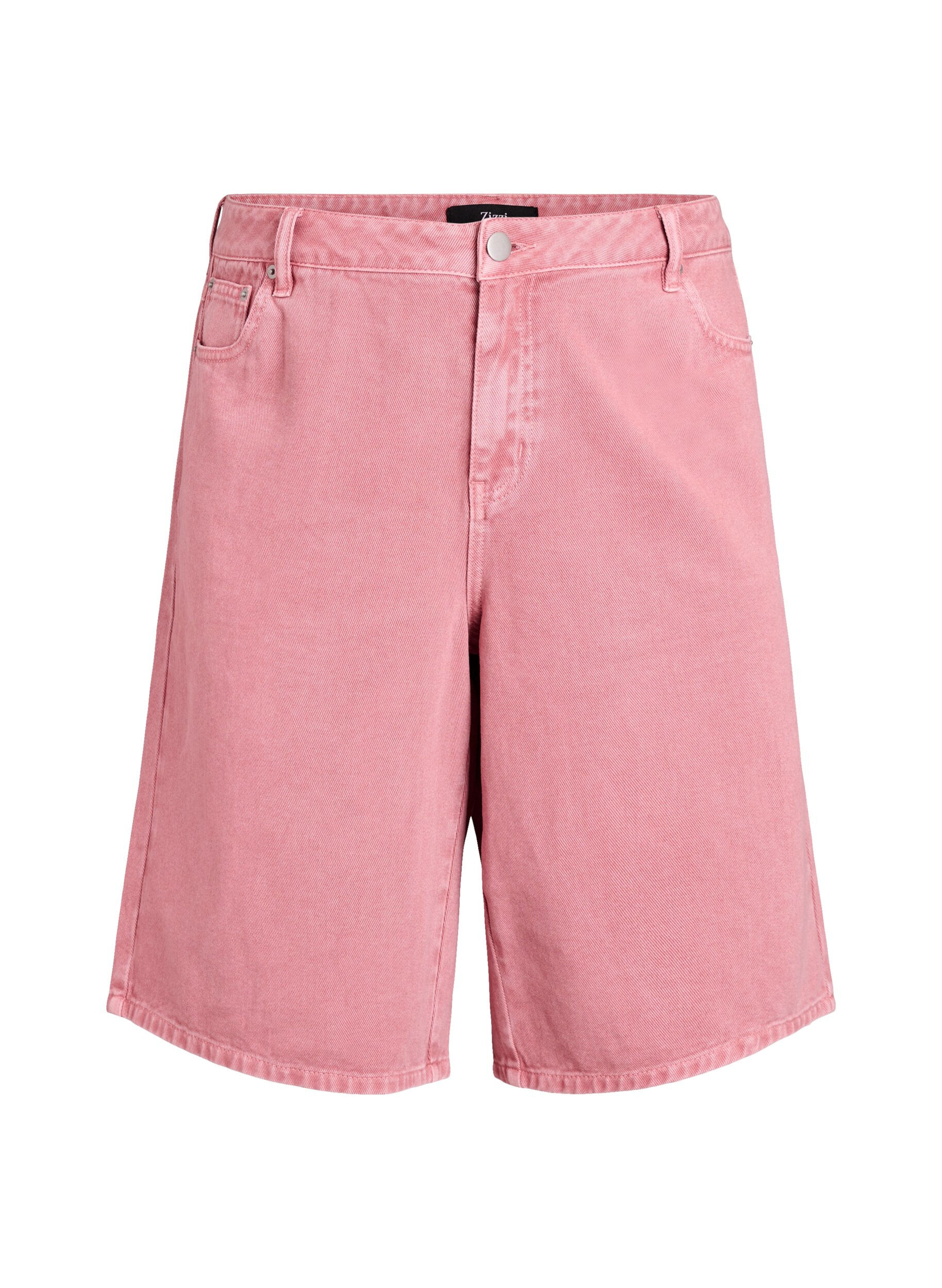 High-waisted coloured denim bermuda shorts