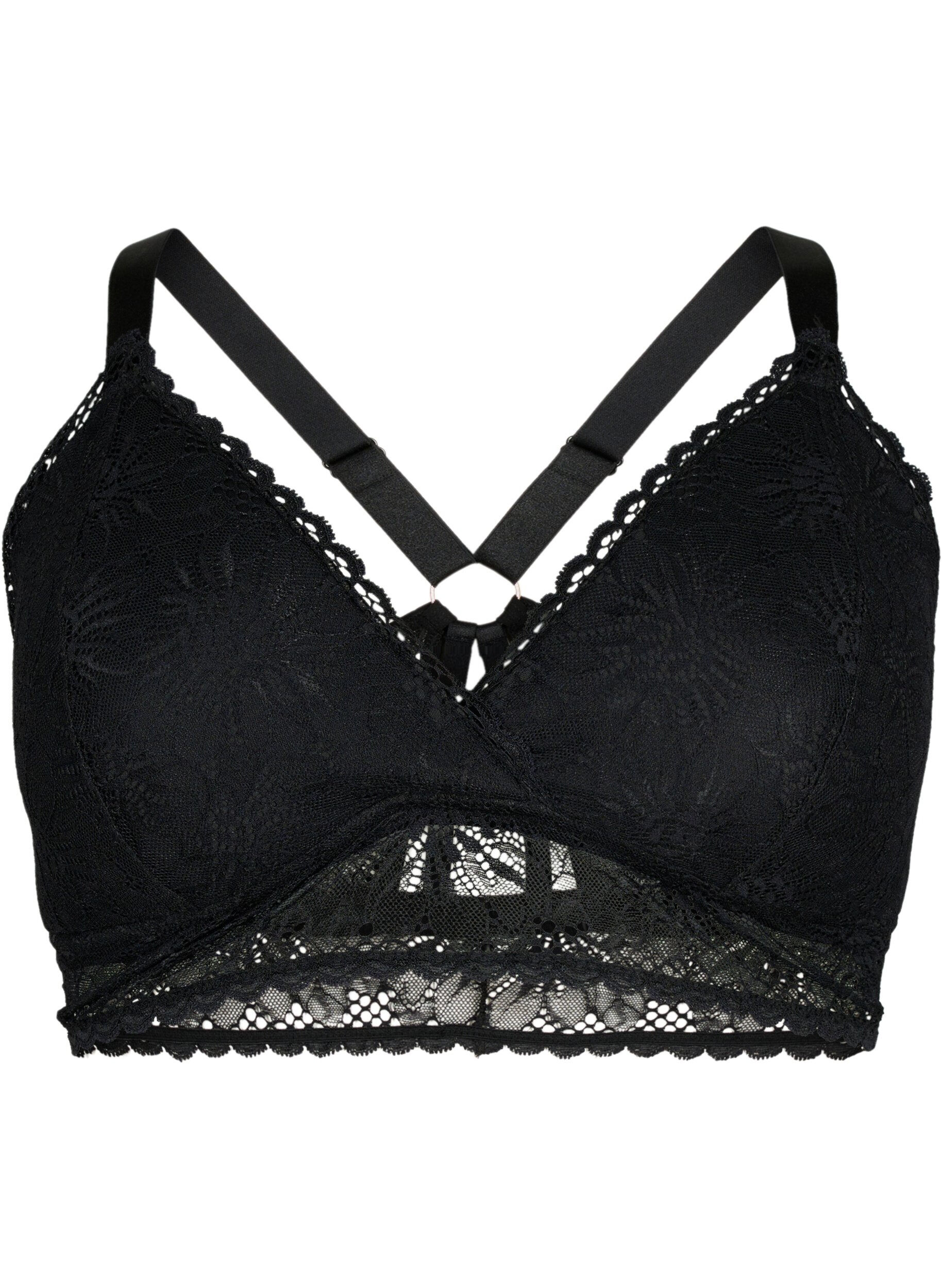 Zizzifashion Lace bralette with back detail, Black, Packshot image number 0