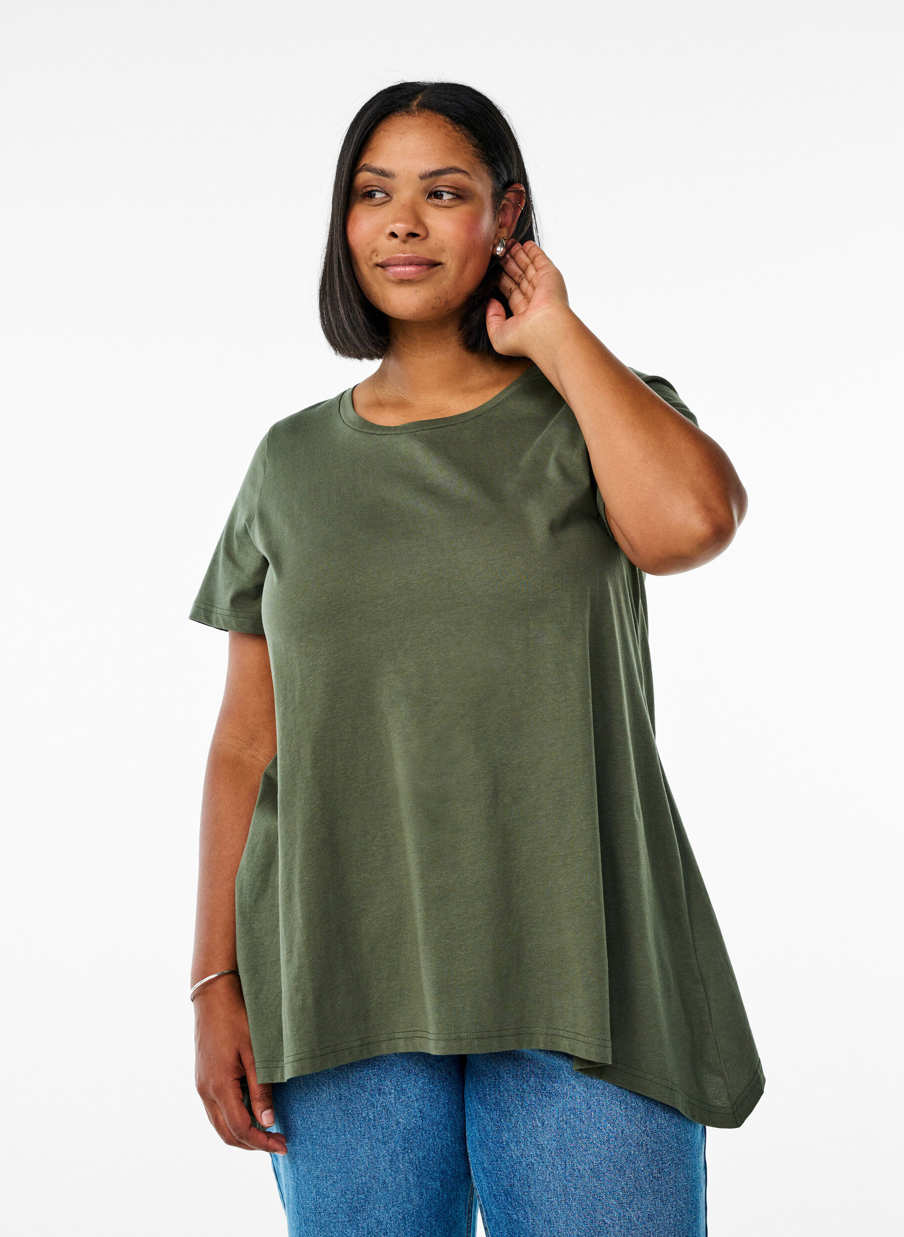 Zizzifashion T-shirt with a round neck and A-line shape, Green, Model image number 0