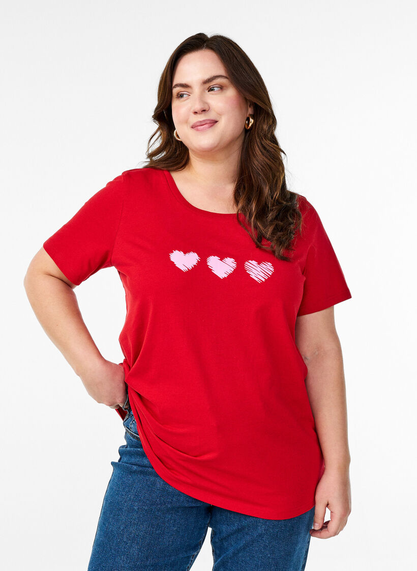 Cotton T-shirt with motif, Salsa w. Hearts, Model image number 0