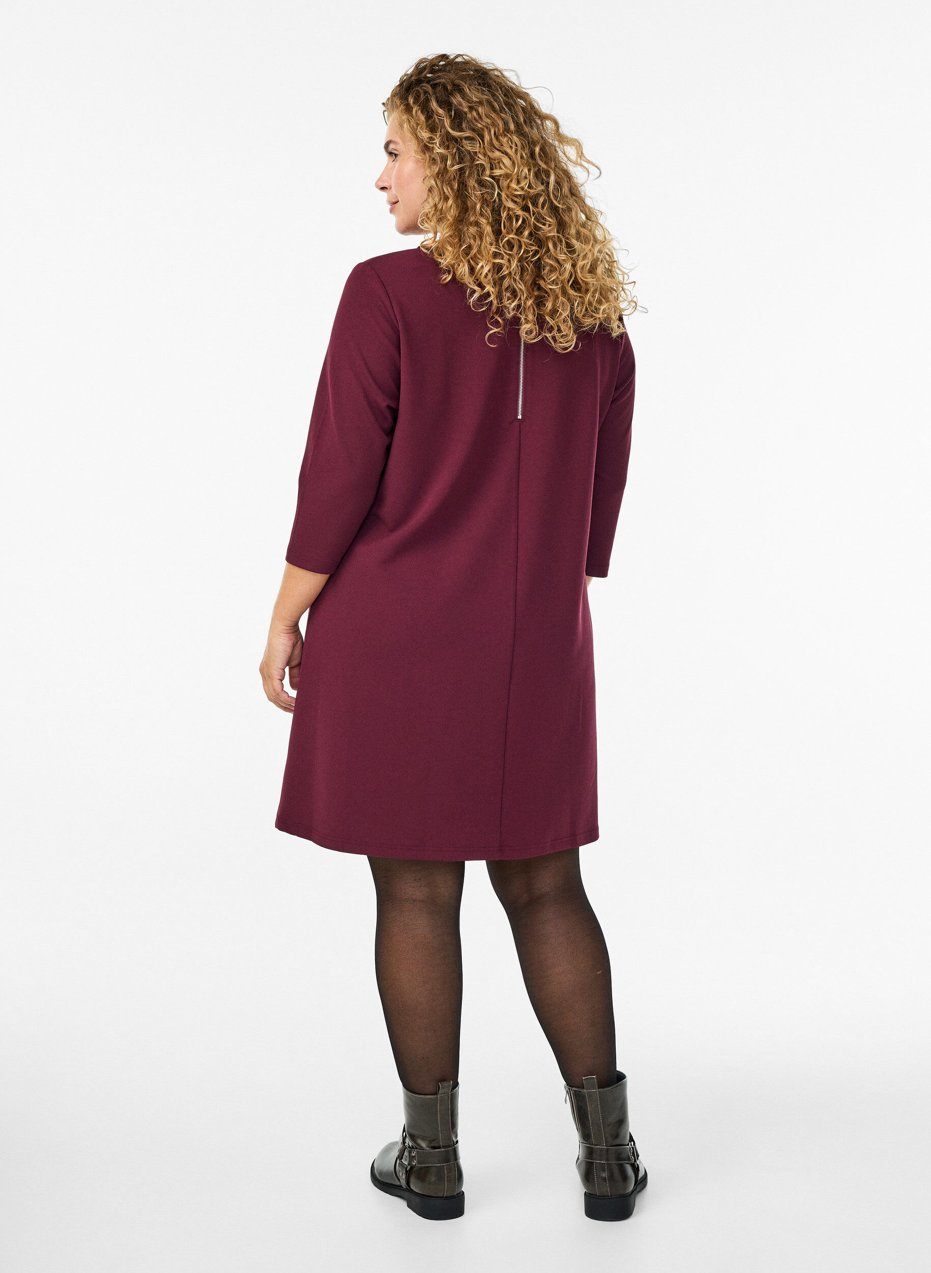 ZizzifashionShort A-line dress with 3/4 sleeves, Red, Model image number 2