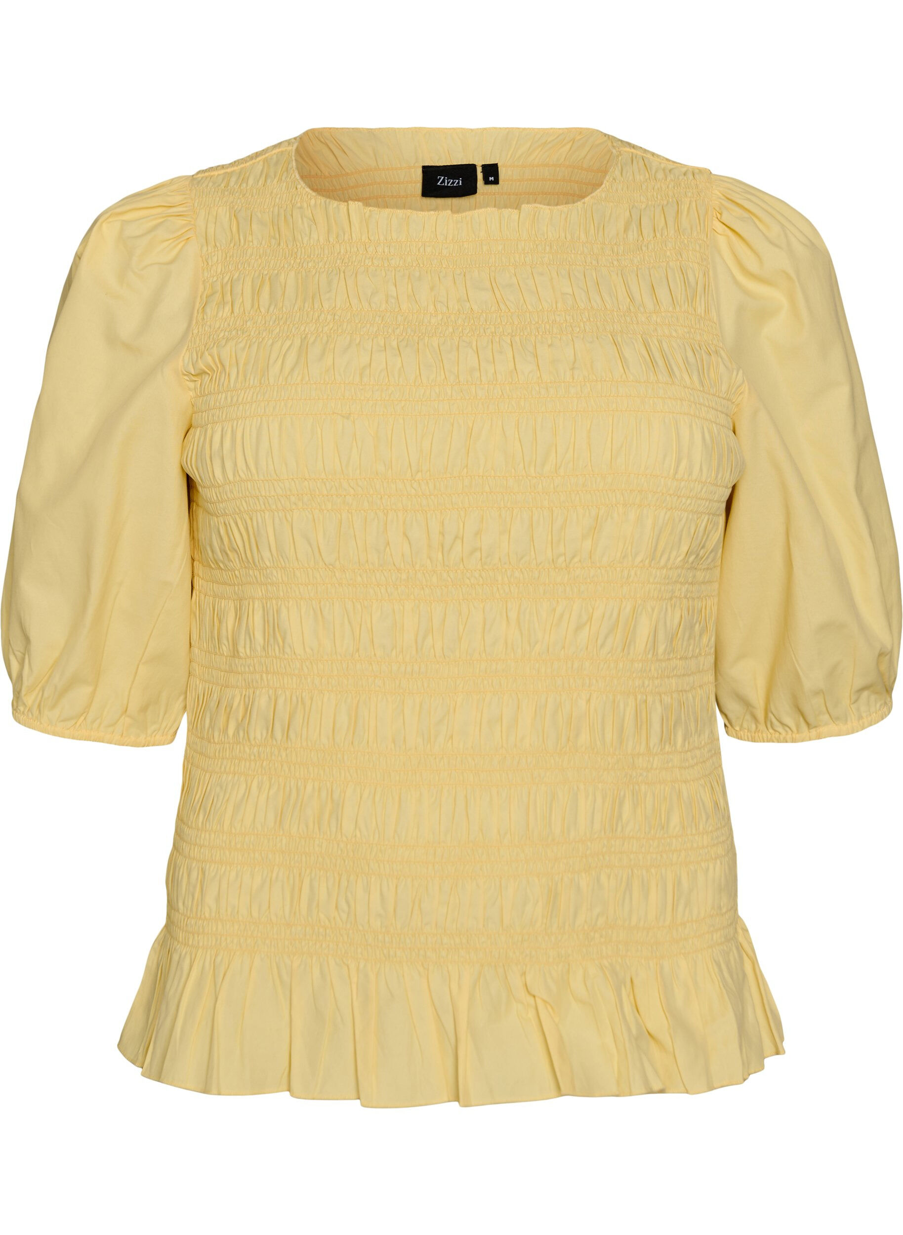 Zizzifashion Smock blouse with a ruffle hem and boat neck, Yellow, Packshot image number 0