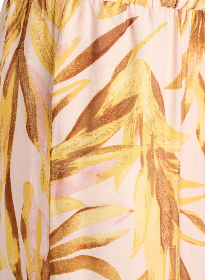 Viscose blouse with leaf print and ruffle details, Yellow, Packshot image number 3