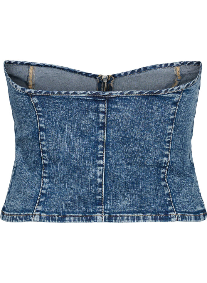 Denim corset top with zip, Blue denim, Packshot image number 1