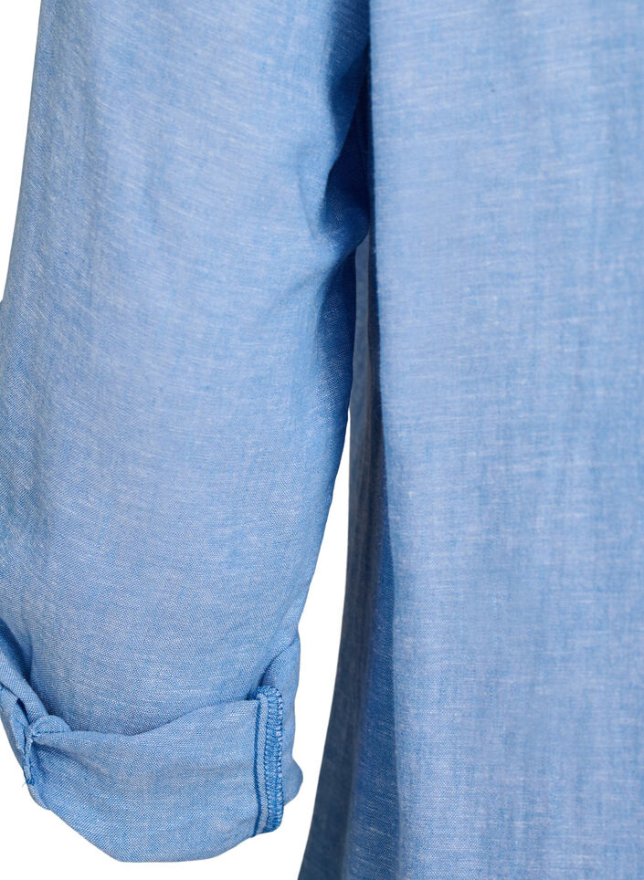 Long shirt in linen and viscose, Blue, Packshot image number 3