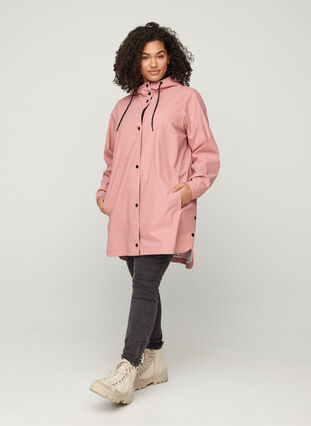 Rain coat with a hood and pockets, Ash Rose, Model image number 2