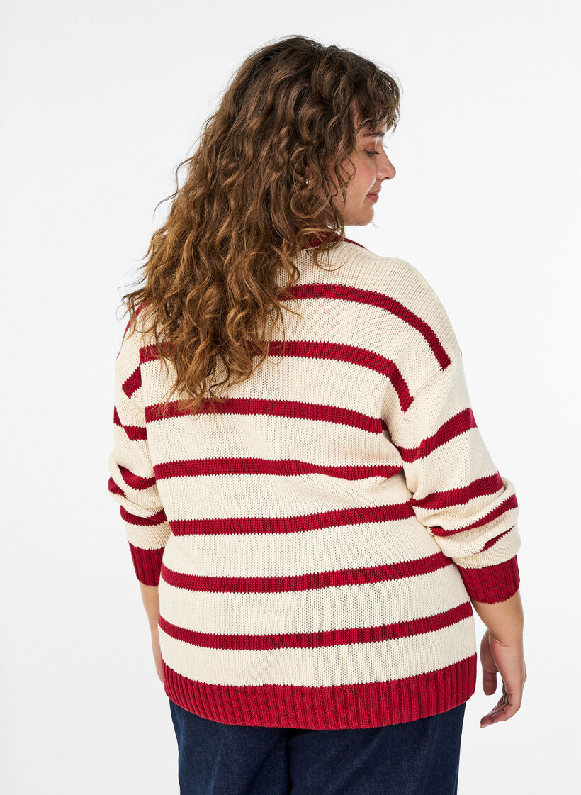 Striped knit blouse with a polo collar, Vanilla, Model image number 2