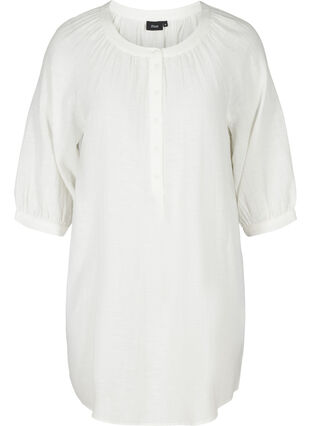 Cotton tunic with buttons and 3/4 sleeves, Snow White, Packshot image number 0