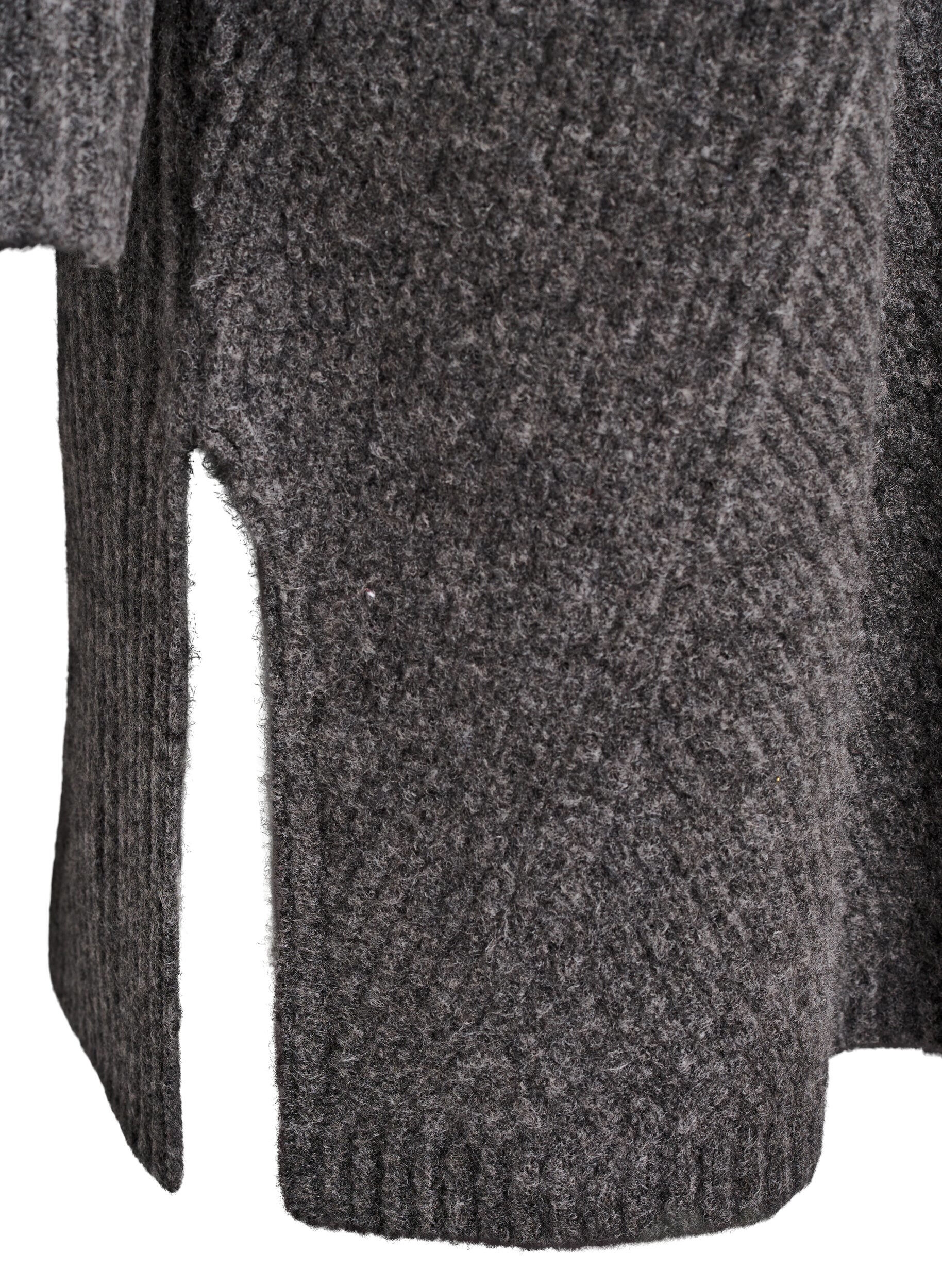 Zizzifashion Short knitted dress with a turtleneck and ribbed texture, Dark Grey, Packshot image number 3