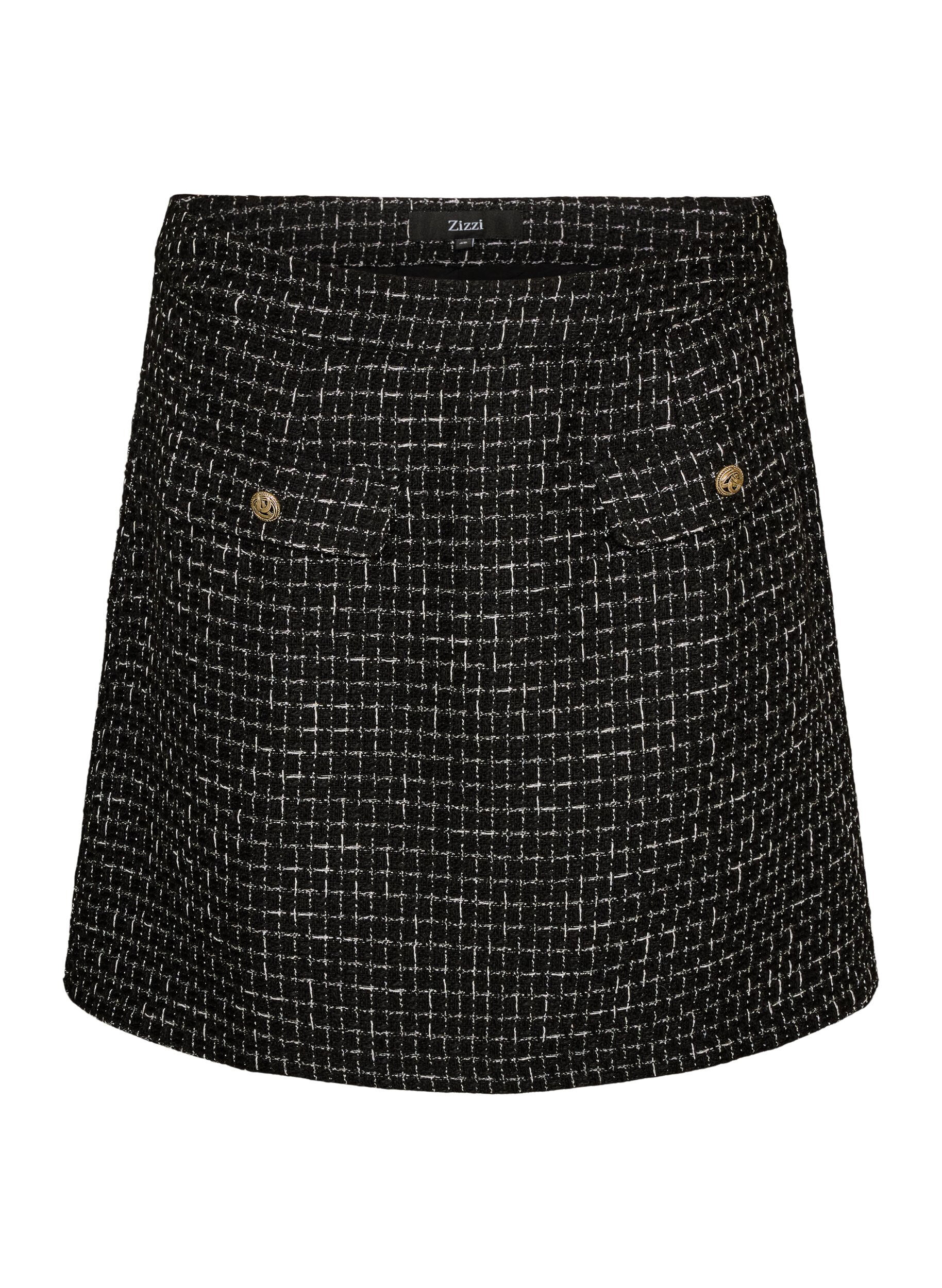 ZizzifashionShort boucl&eacute; skirt, Black, Packshot image number 0