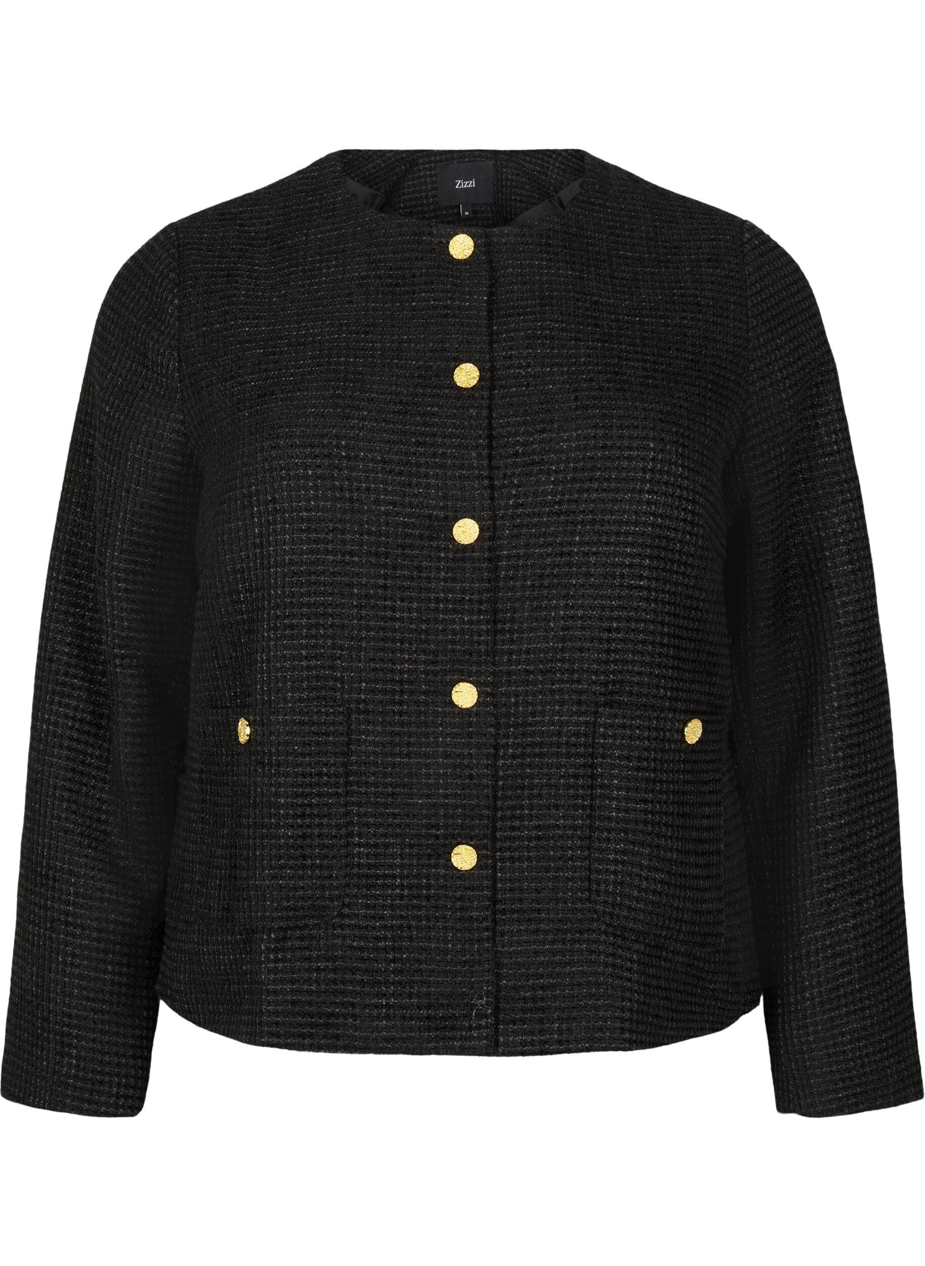 Zizzifashion Boucle jacket with pockets and decorative buttons, Black, Packshot image number 0