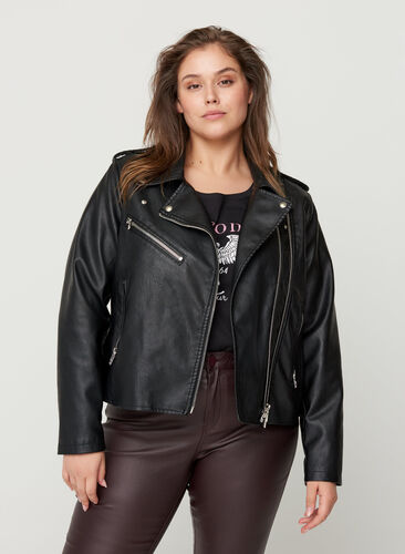 Faux leather jacket with zip details, Black, Model image number 0