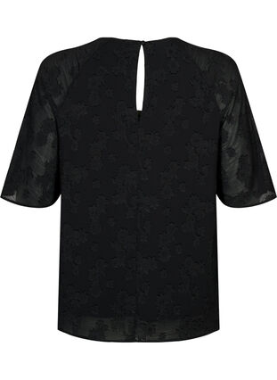 Short-sleeved blouse with structure, Black, Packshot image number 1