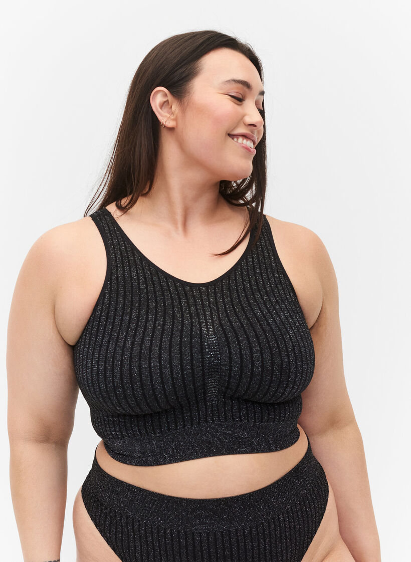 Seamless bra with glitter, Black w. Lurex, Model image number 0