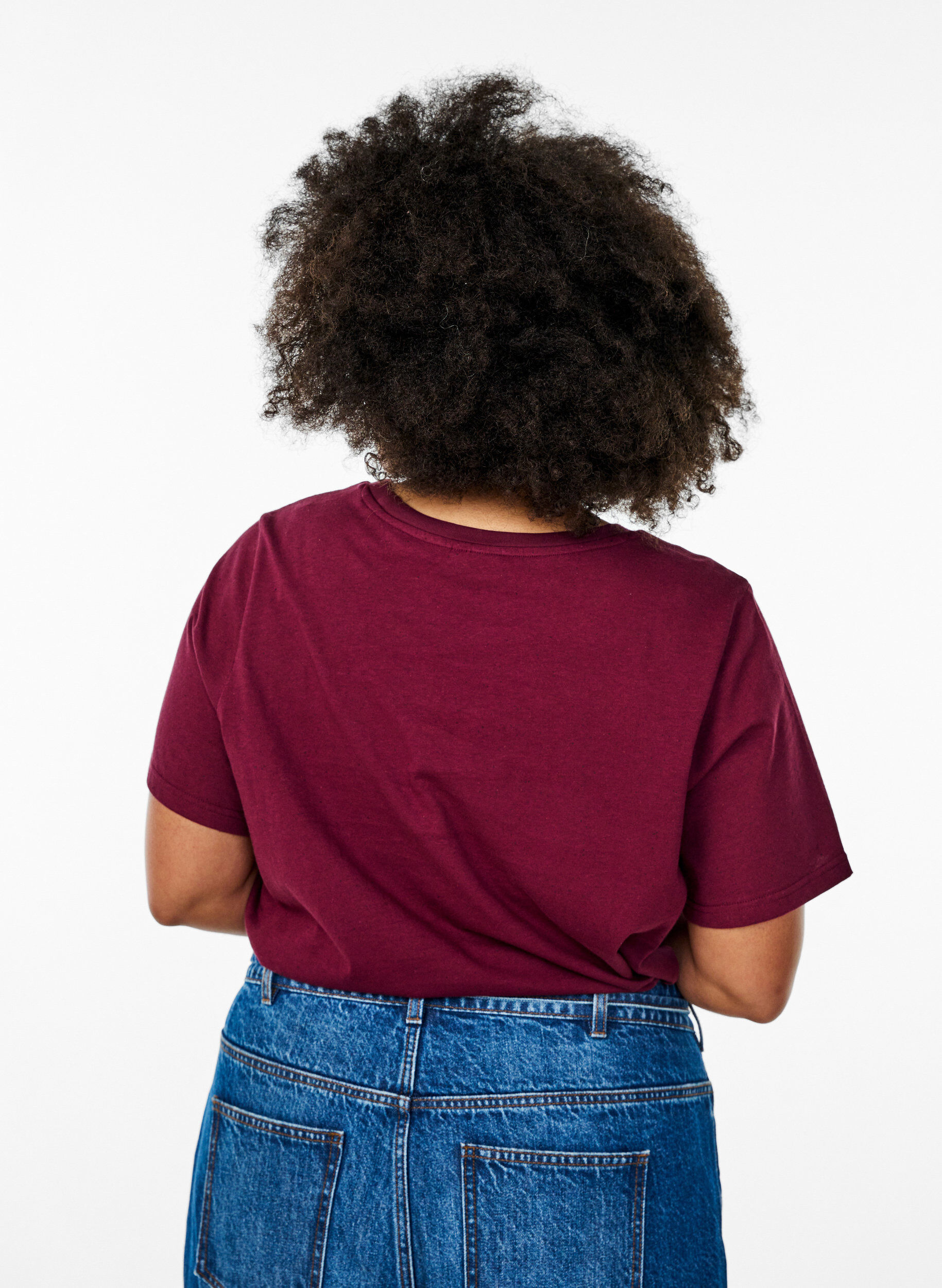 Zizzifashion Cotton T-shirt with round neck, Dark Bordeaux, Model image number 2