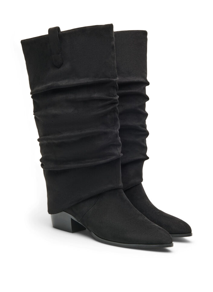 Long suede-look boot with a detachable shaft, Black, Packshot