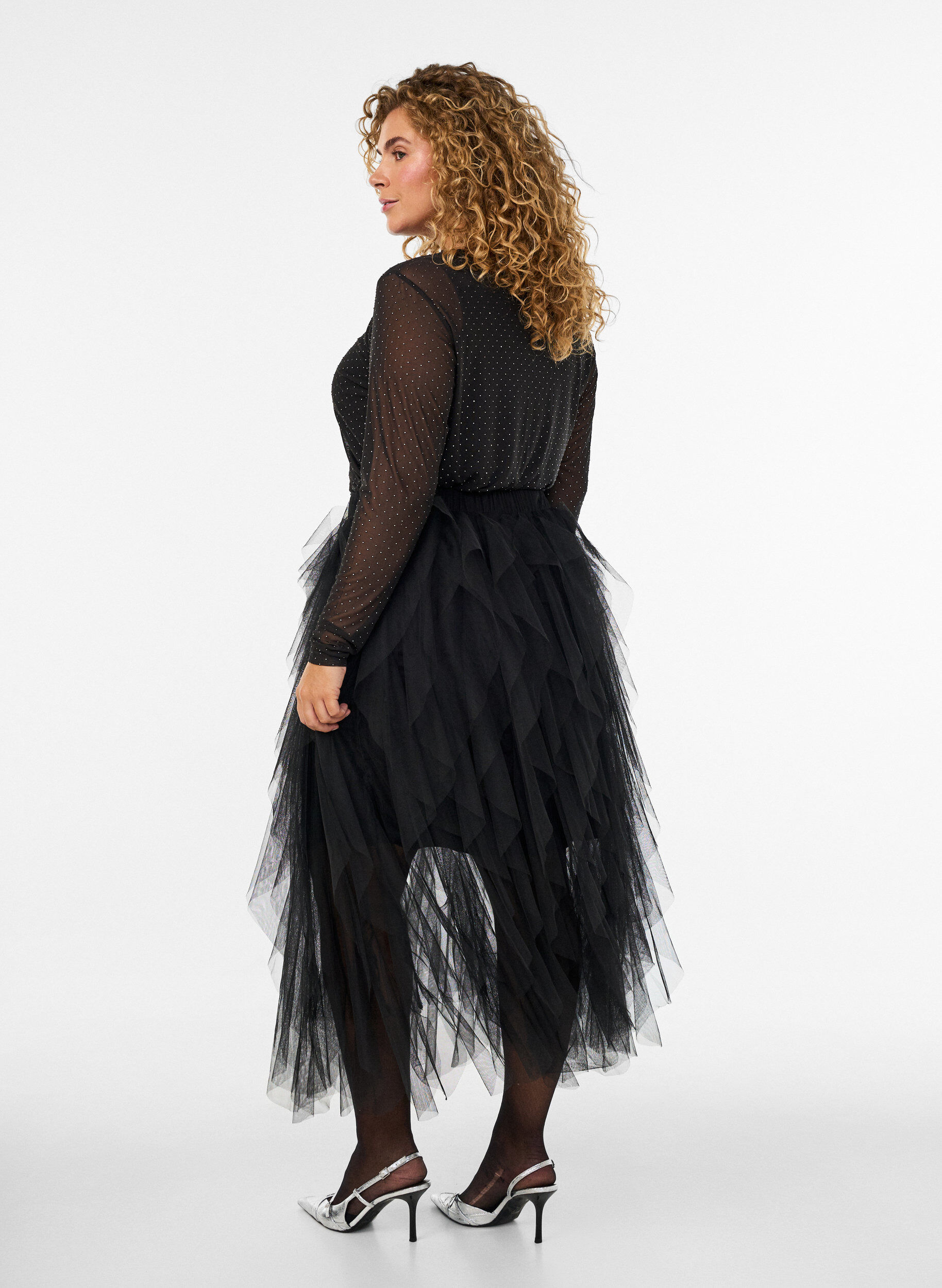 ZizzifashionMidi tulle skirt with elastic waistband, Black, Model image number 1