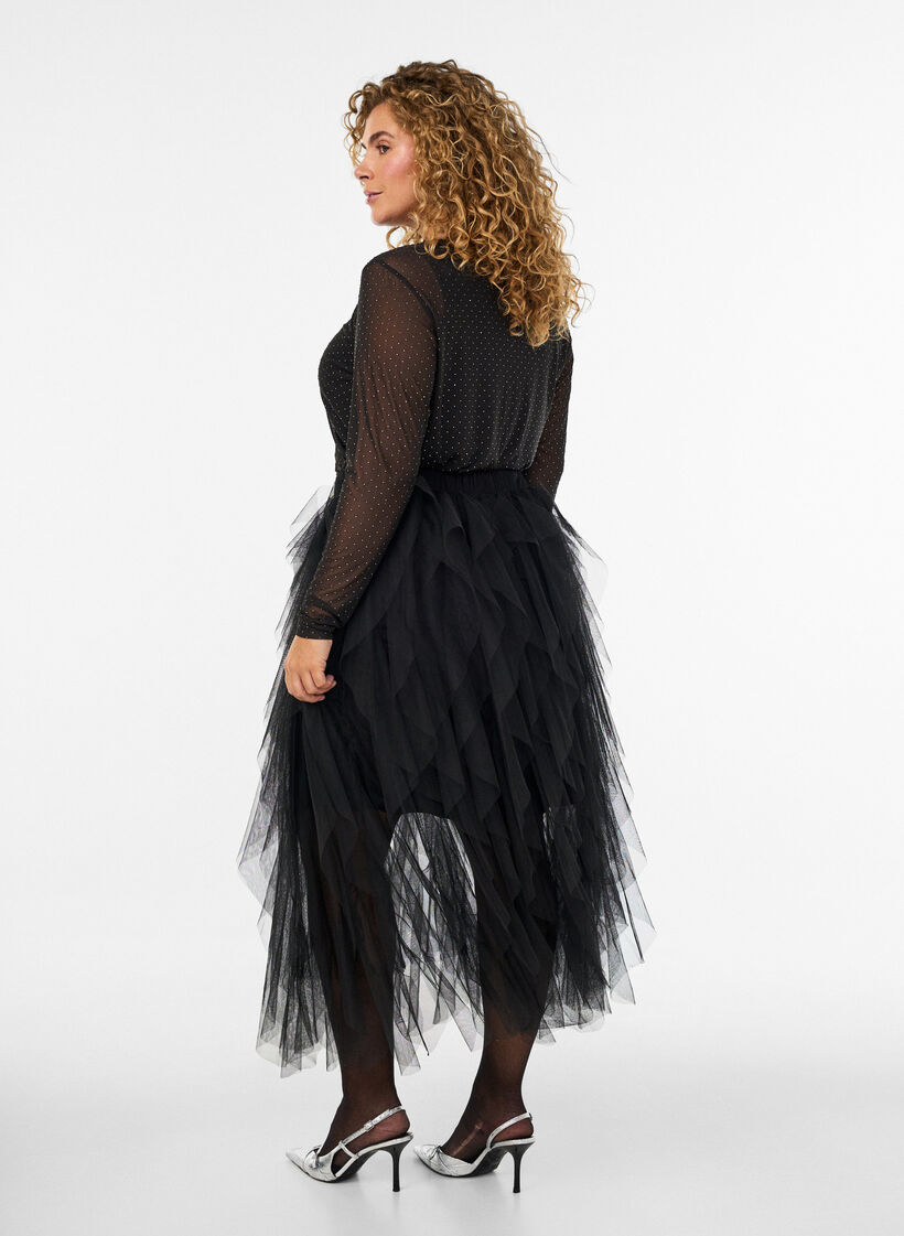 Midi tulle skirt with elastic waistband, Black, Model image number 1