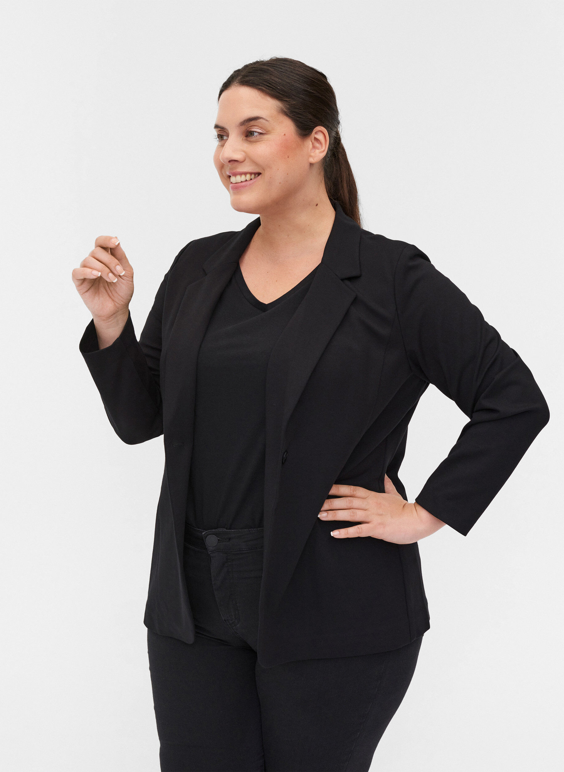 Zizzifashion Simple blazer with button, Black, Model image number 0
