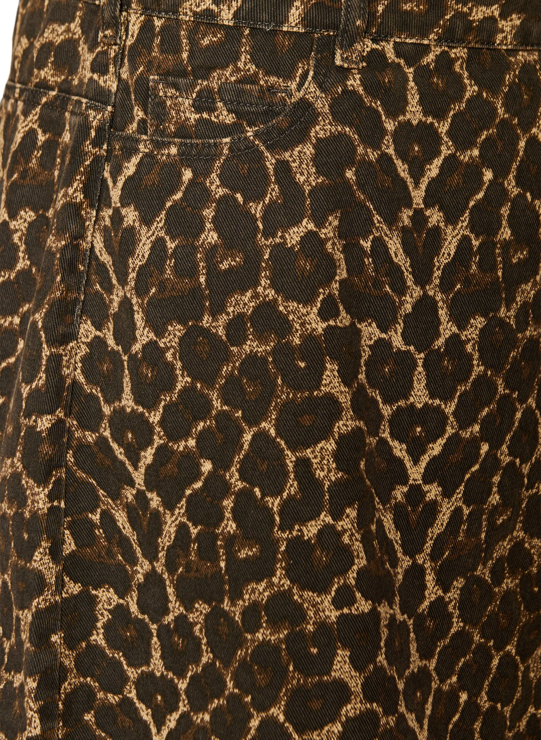 Zizzifashion Short denim skirt with leopard print and an A-line shape, Brown, Packshot image number 3
