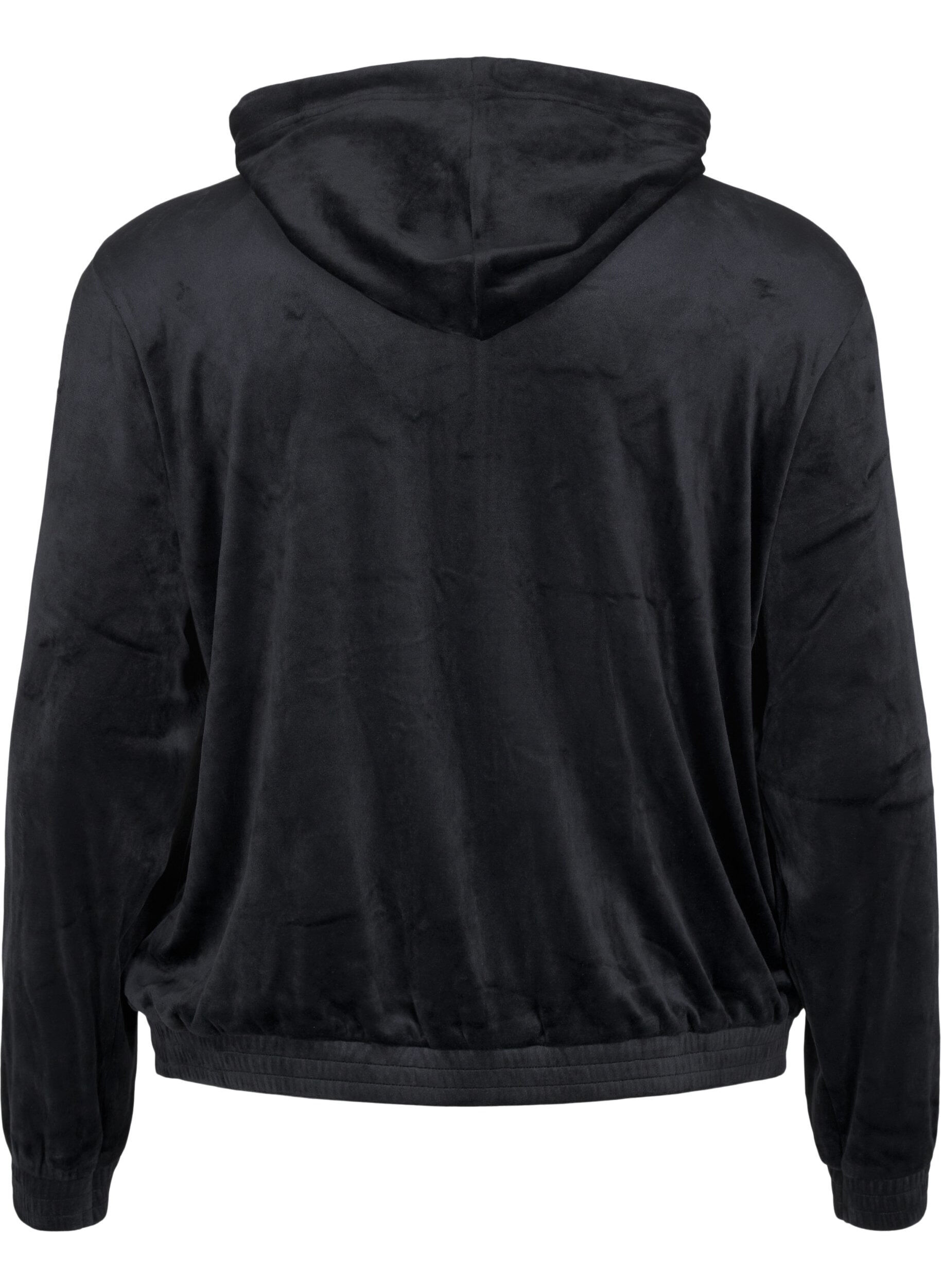 Zizzifashion Velour cardigan with hood, Black, Packshot image number 1