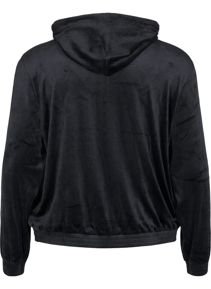 Velour cardigan with hood, Black, Packshot image number 1