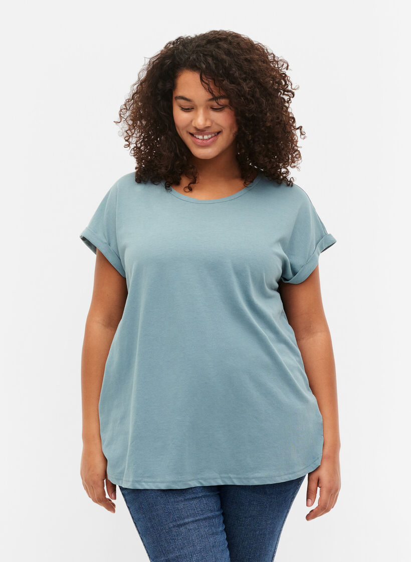 Short-sleeved cotton blend t-shirt, Blue, Model image number 0
