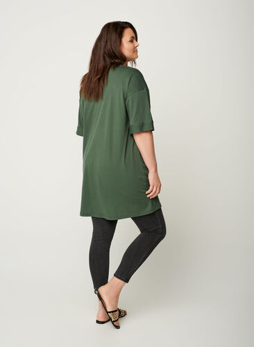 Short-sleeved cotton tunic, Green , Model image number 1
