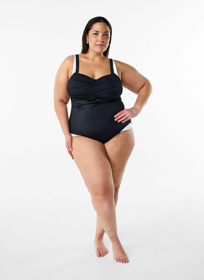 Swimsuit with padding and contrast detailing, Black, Model image number 0