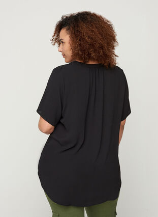 Printed blouse with short sleeves, Black, Model image number 1