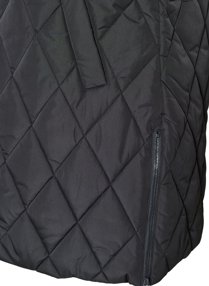 Mid-length quilted gilet with hood, Black, Packshot image number 3