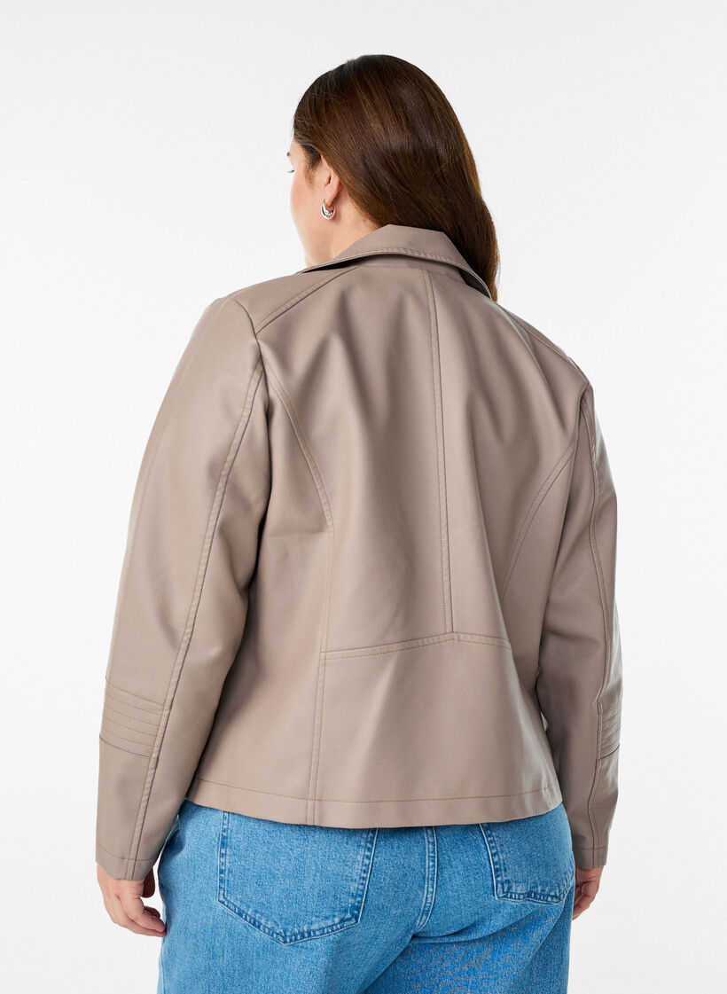 Biker jacket in faux leather, Beige, Model image number 2