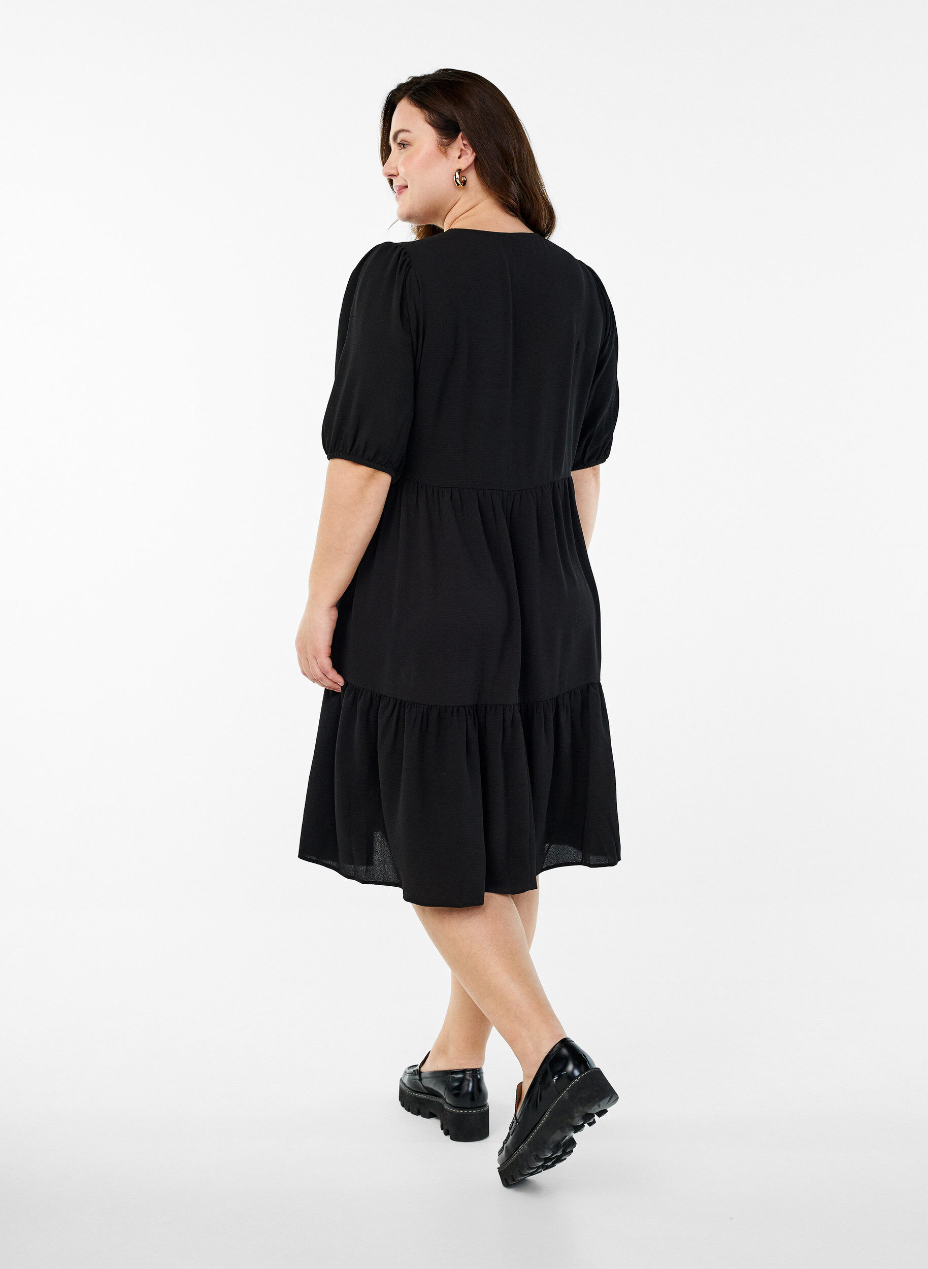 Zizzifashion Wrap dress with short sleeves, Black, Model image number 1