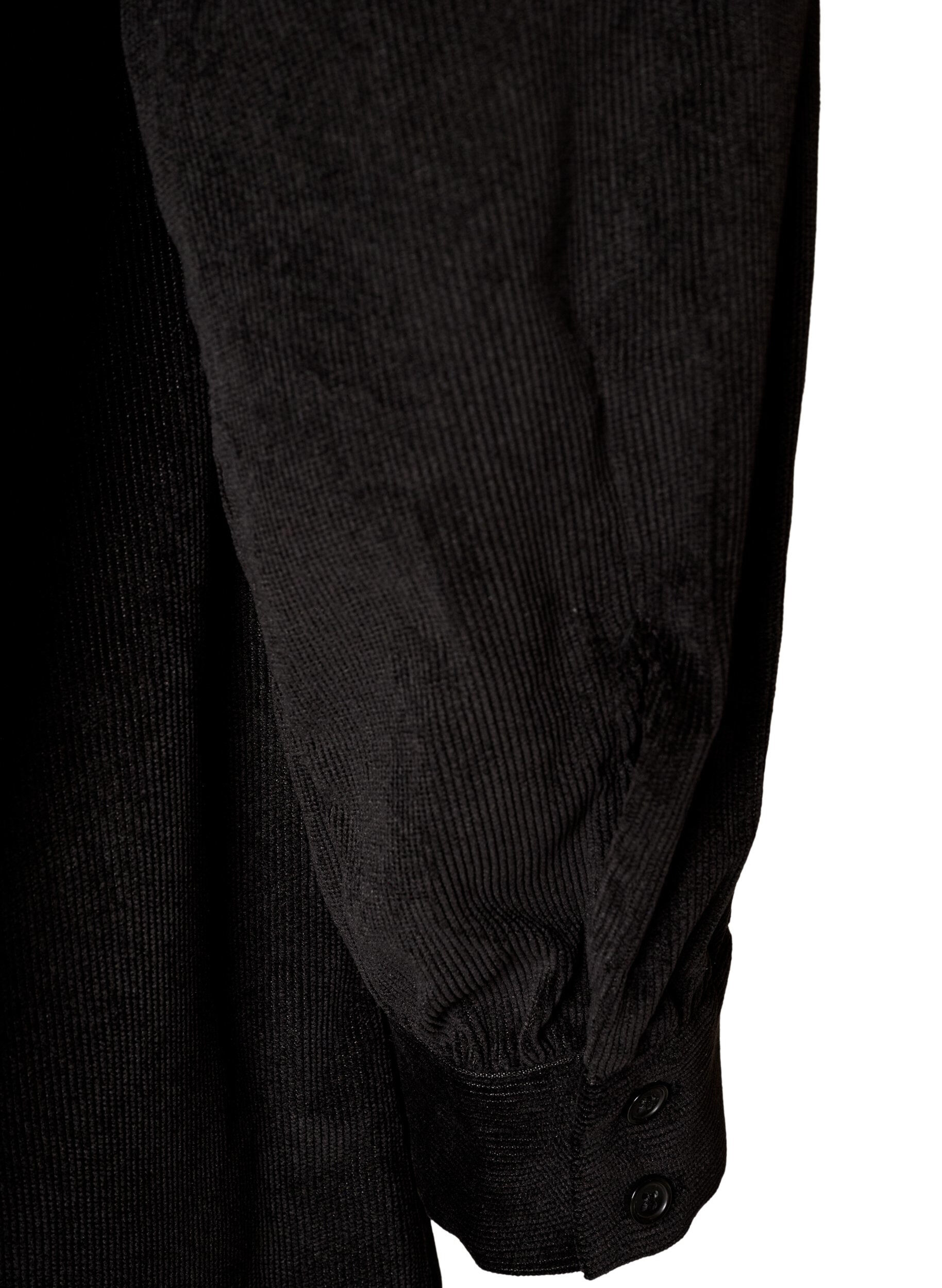 ZizzifashionCorduroy shirt dress with collar and button fastening, Black, Packshot image number 3