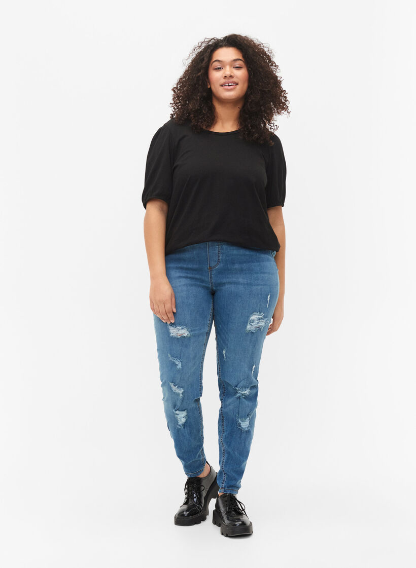 Cotton t-shirt with 2/4 sleeves, Black, Model image number 2