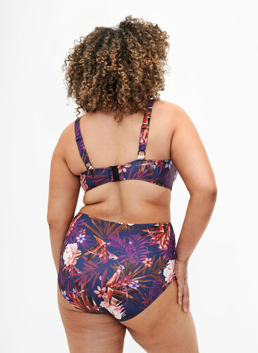 High-waisted striped bikini bottoms, Purple Flower, Model image number 1