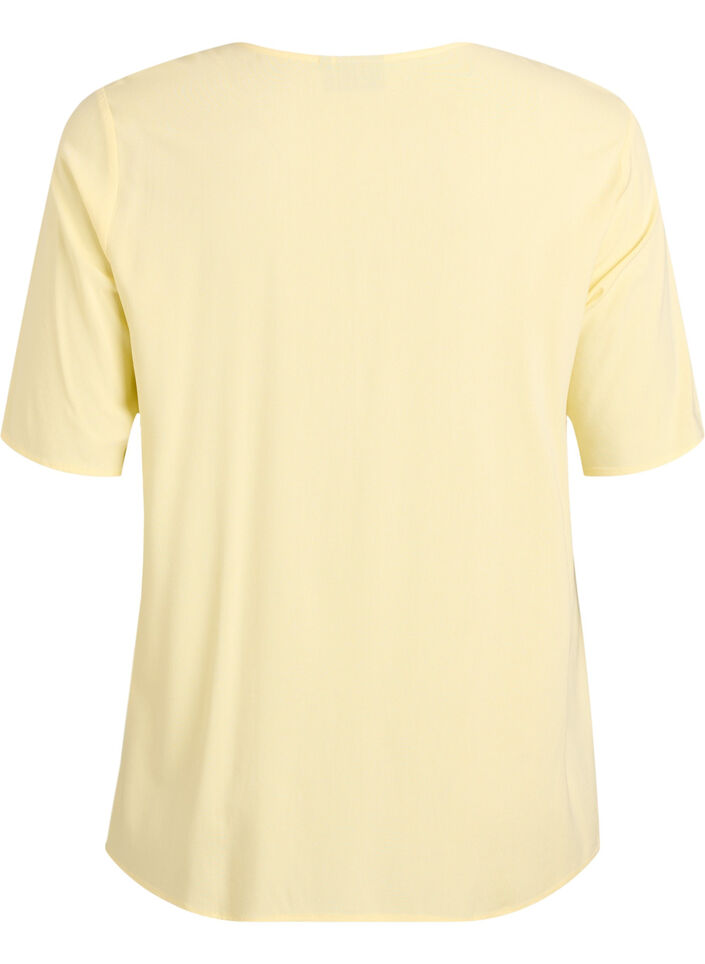 Short-sleeved woven blouse with round neck, Yellow, Packshot image number 1