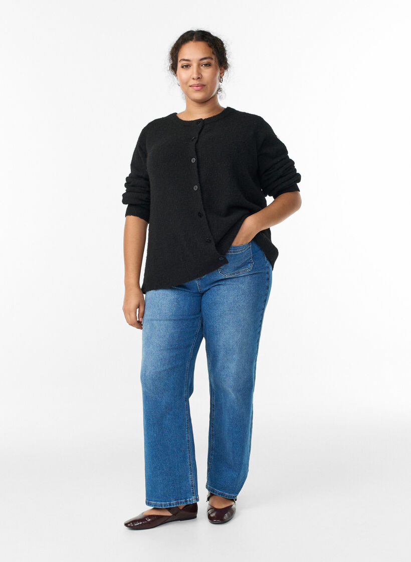 Knit cardigan with wool and buttons, Black, Model image number 1