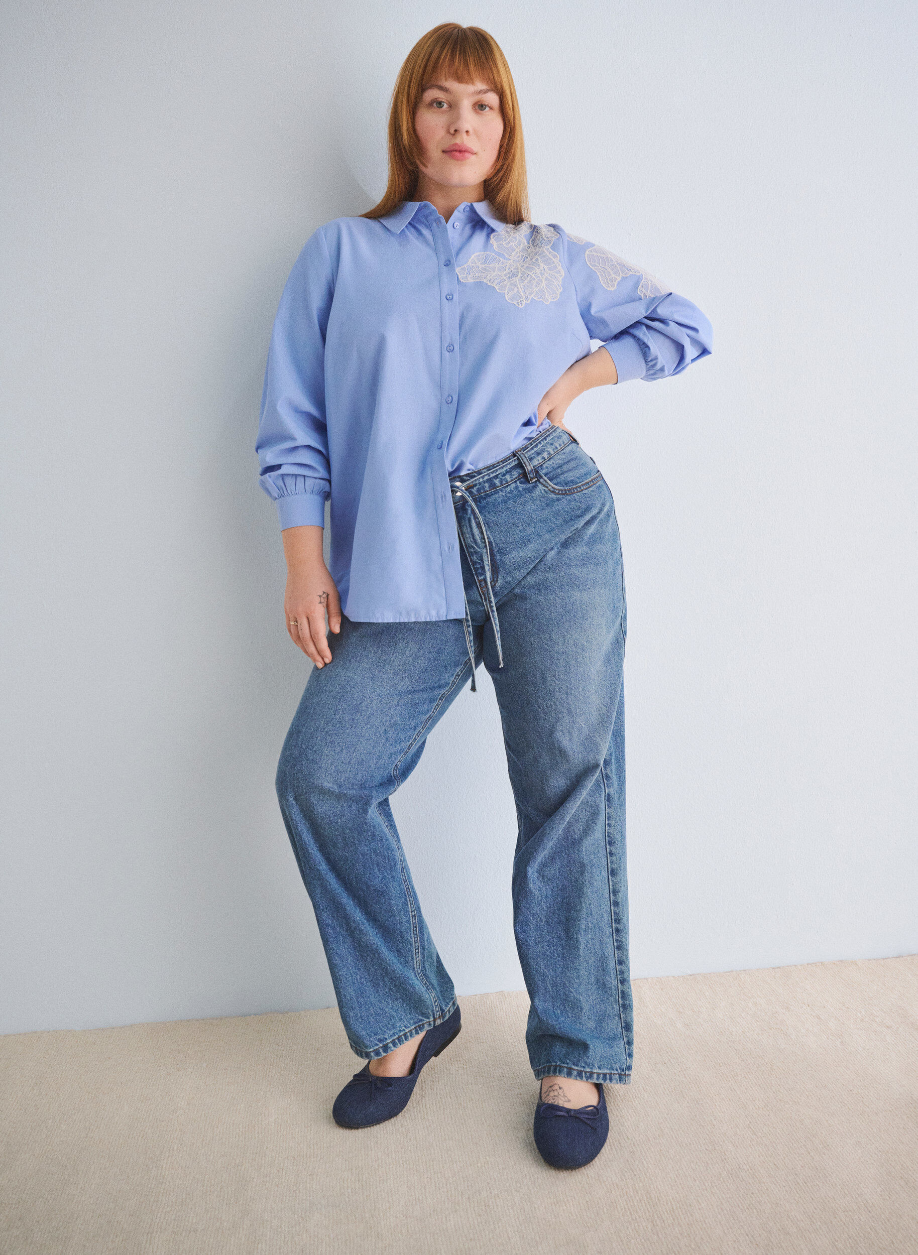 Zizzifashion Shirt with lace details, Light Blue, Image image number 0