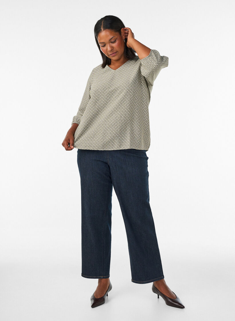Patterned viscose blouse with 3/4-sleeves, Green, Model image number 1